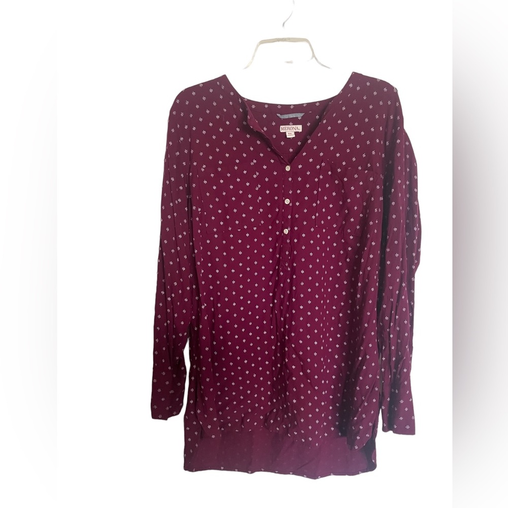 Merona Burgandy Long Sleeve Blouse Size XXL